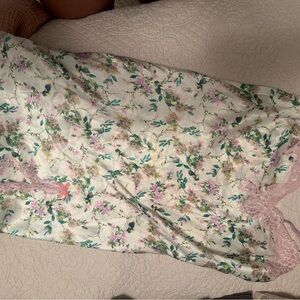 Victoria's Secret White Floral Satin Slip with Pink Lace